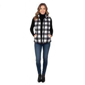 Talbots buffalo check down puffer vest in black and white S